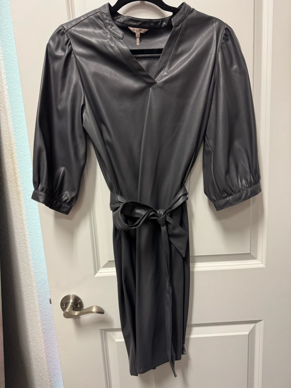 Esqualo Faux-Leather Gray Midi Dress